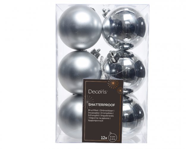 Набор елочный шаров DECORIS 6 см Silver 12 шт.