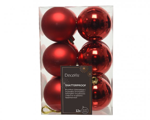 Набор елочных шаров DECORIS 6 см Christmas Red 12 шт