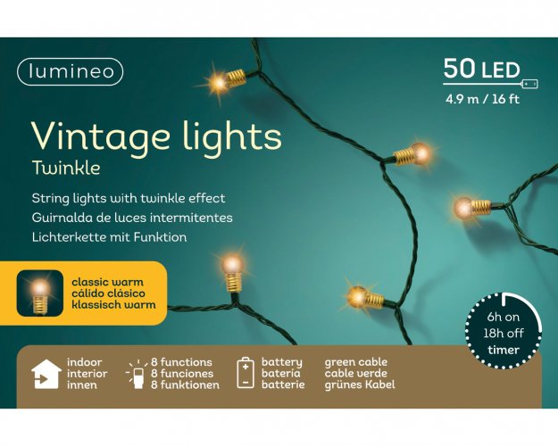 Гирлянда LUMINEO Винтажная 490см 50 LED green/classic warm (батарейка)