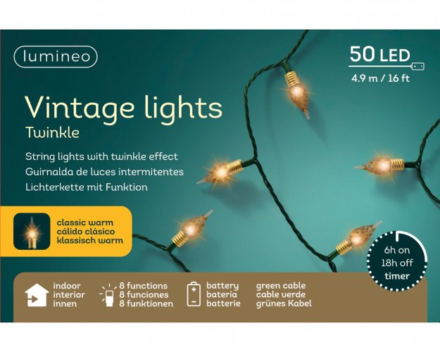 Гирлянда LUMINEO Винтажная 490см 50 LED green/classic warm (батарейка)