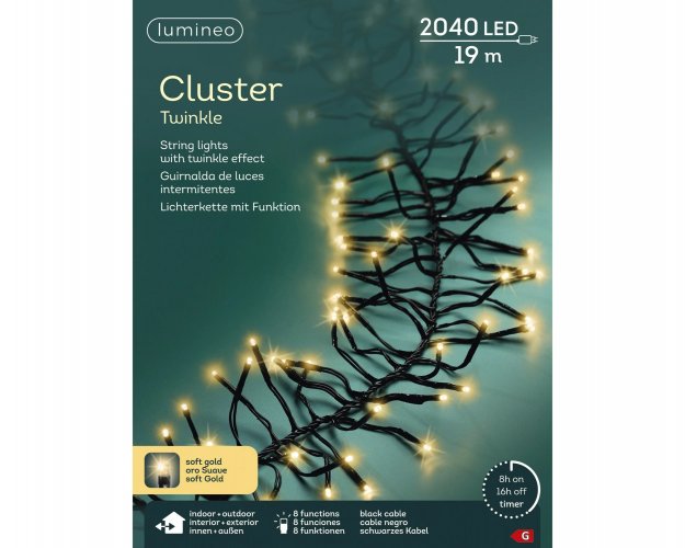 Гирлянда светодиодная CLUSTER LUMINEO 19м мягкое золото