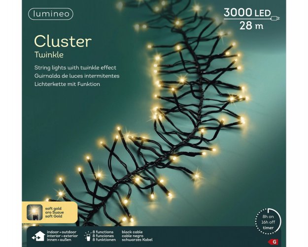 Гирлянда светодиодная CLUSTER LUMINEO 28м мягкое золото